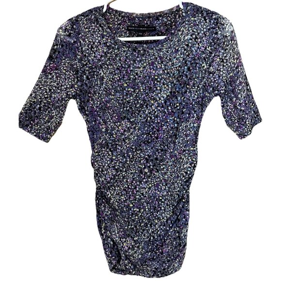 White House Black Market XXS Multi Polka Dot Meshed Ruched Short Sleeve Blouse - Picture 1 of 6